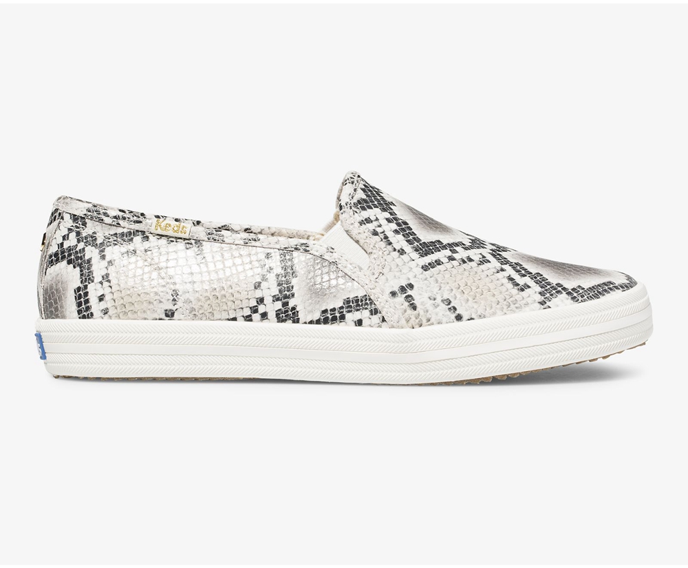 Slip Ons Keds Mujer Blancos/Negros - Kate Spade New York Double Decker Snake Cuero - 1745-MQCNV